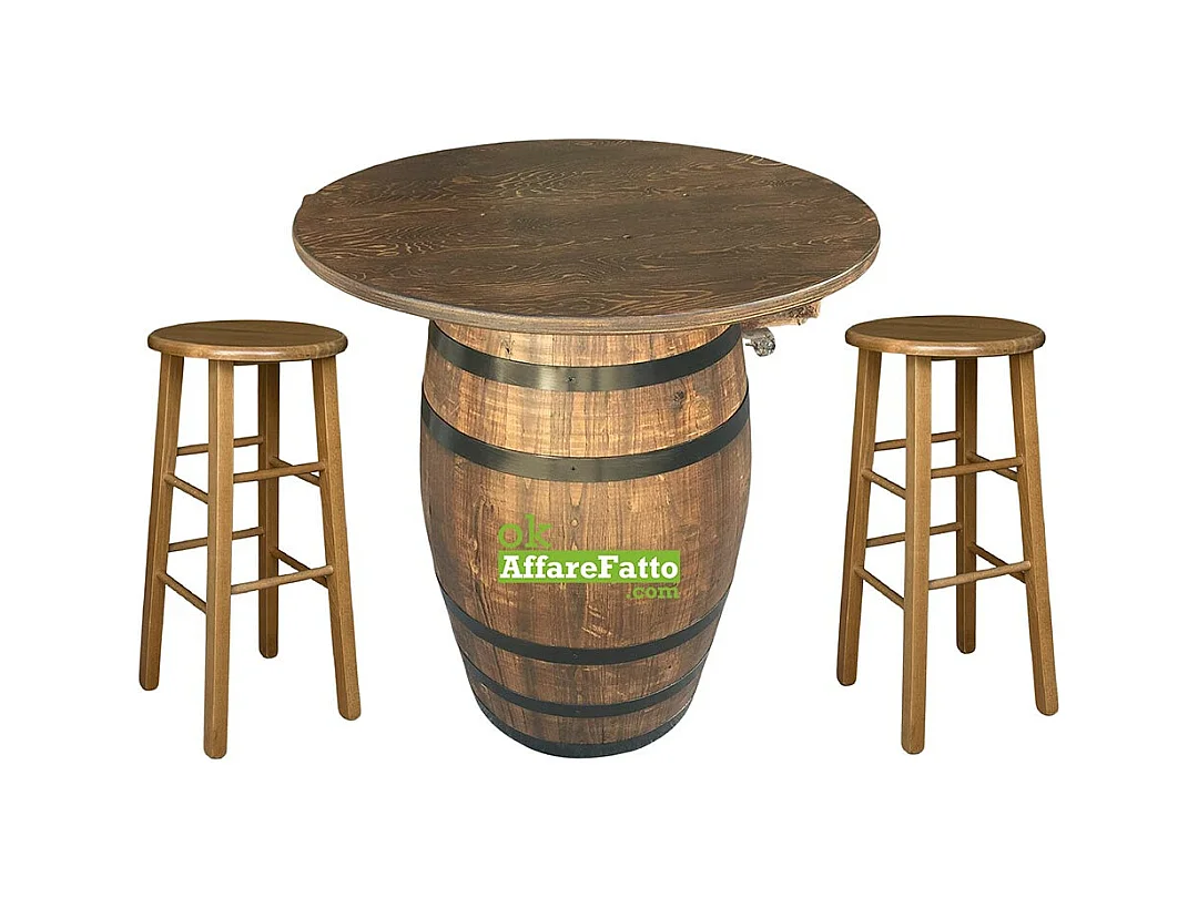 Tabouret en bois avec assise ronde h 68 pieds droits noyer clair