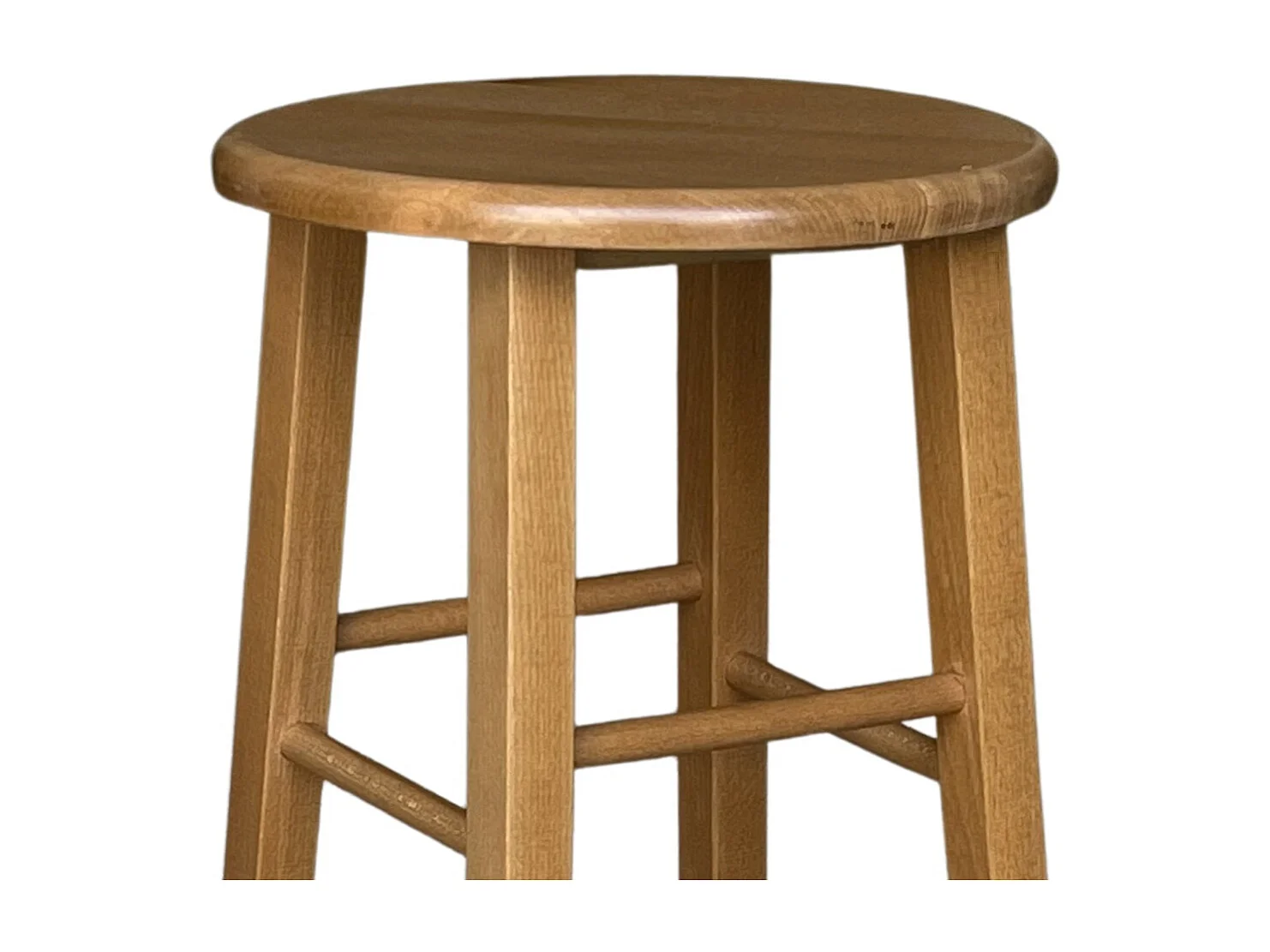 Tabouret en bois avec assise ronde h 68 pieds droits noyer clair
