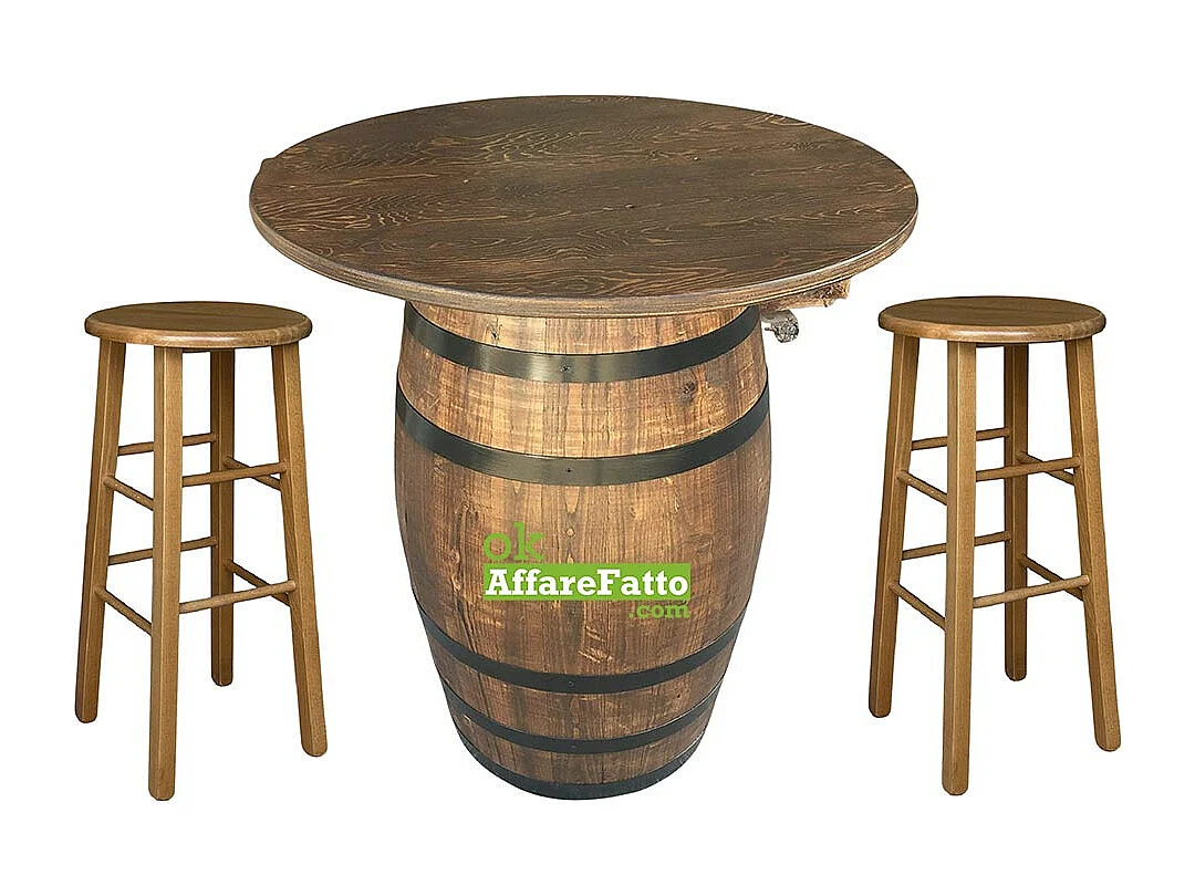 Tabouret en bois avec assise ronde h 68 pieds droits noyer clair