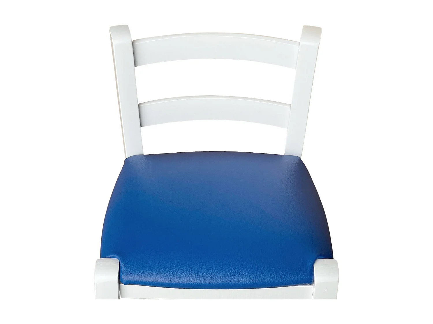 Tabouret en bois laqué blanc avec assise en simili cuir bleu h 80 cm