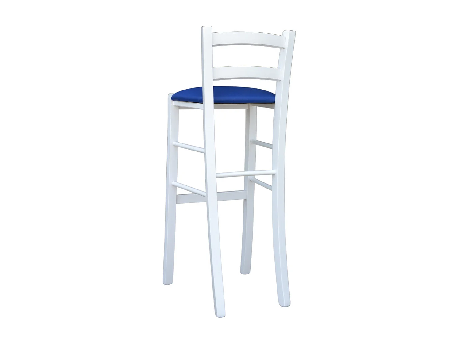 Tabouret en bois laqué blanc avec assise en simili cuir bleu h 80 cm