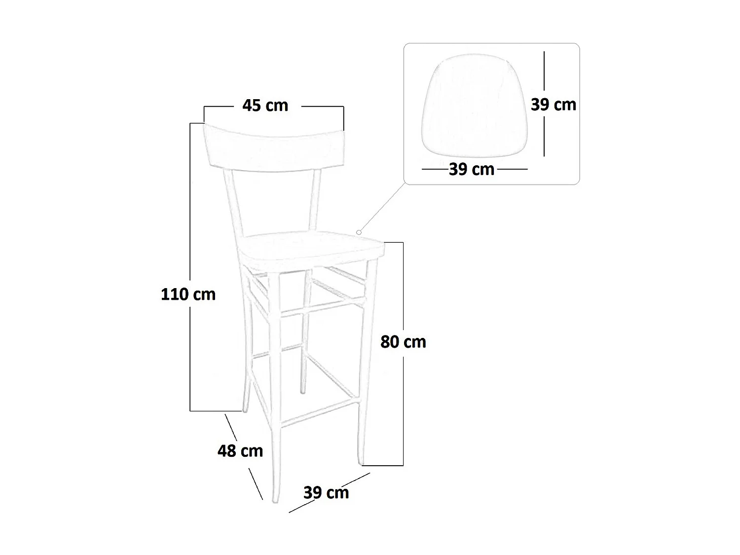 Tabouret en bois Milan h 80cm du sol à l'assise brut à peindre