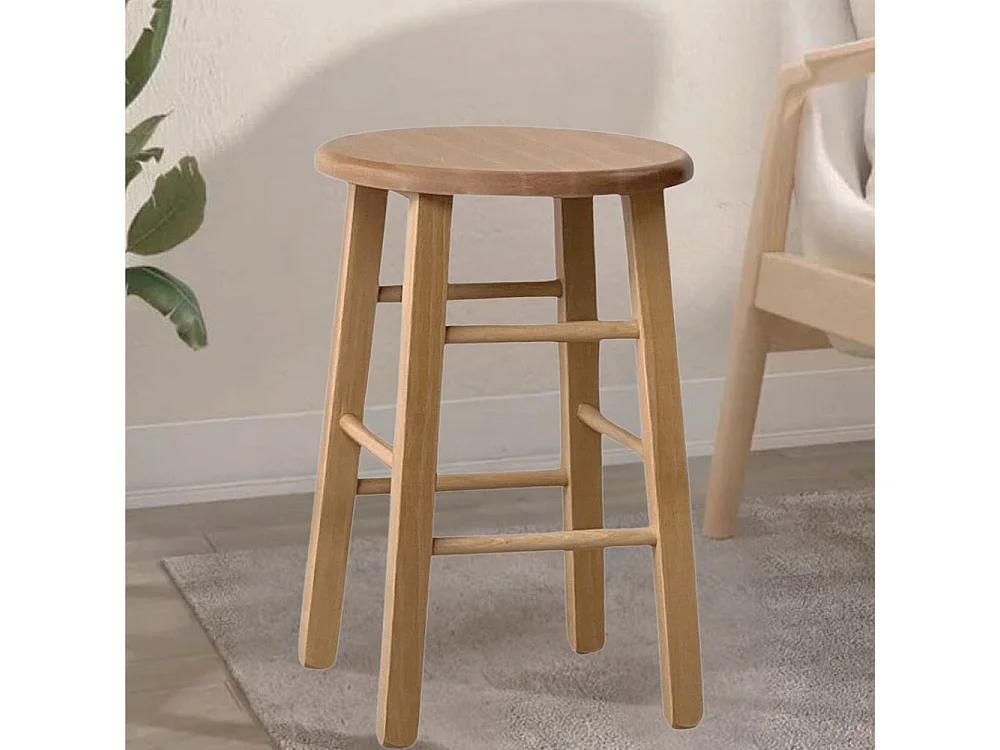 Tabouret de bar en bois avec assise ronde h 47 cm pieds droits noyer clair