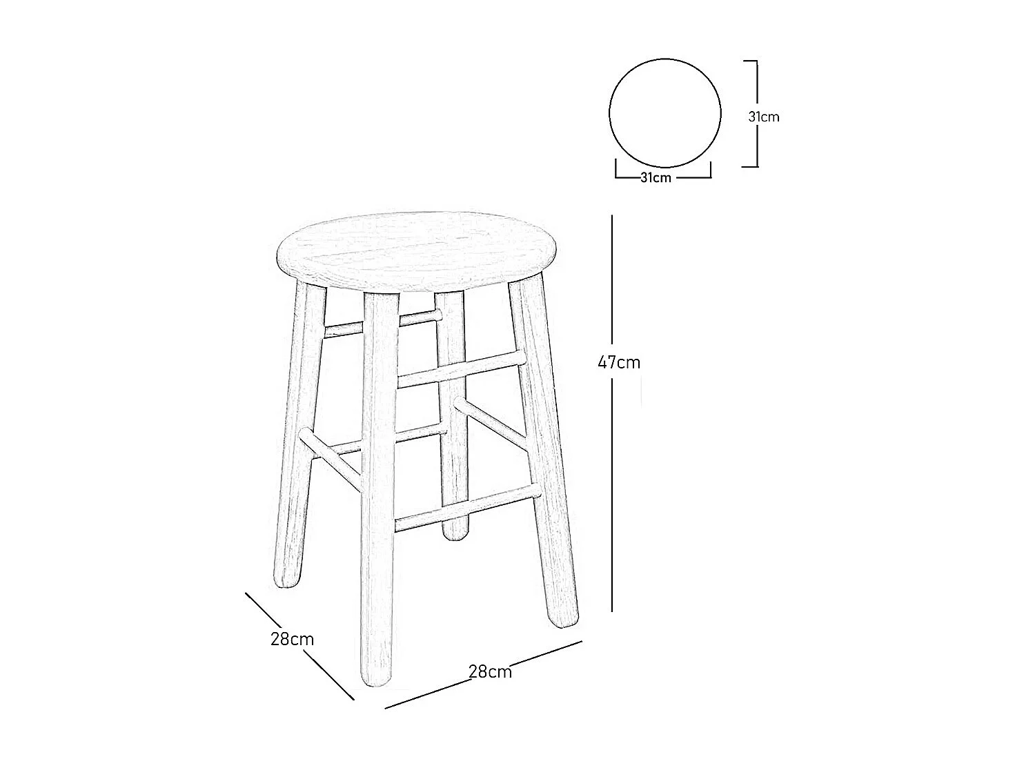 Tabouret de bar en bois avec assise ronde h 47 cm pieds droits noyer clair