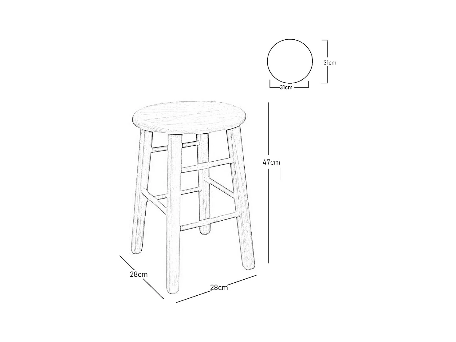 Tabouret de bar en bois avec assise ronde h 47 cm pieds droits noyer clair