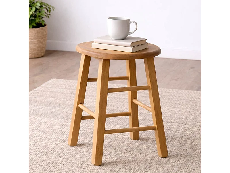 Tabouret de bar en bois avec assise ronde h 47 cm pieds droits noyer clair