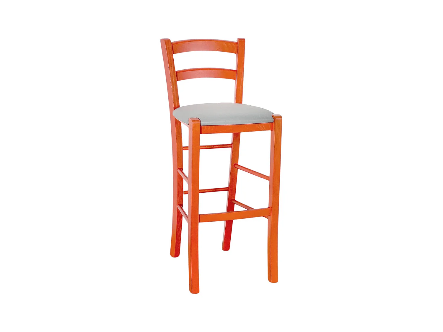 Tabouret haut en bois d'oranger h 73 cm avec assise en simili cuir gris clair