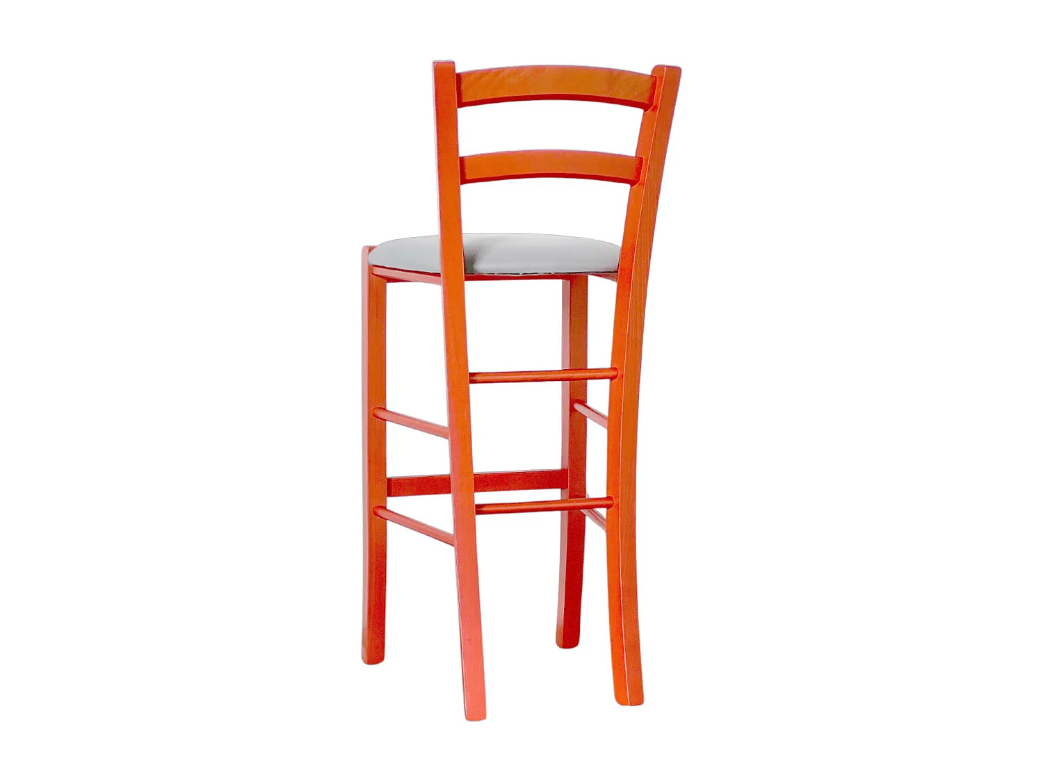 Tabouret haut en bois d'oranger h 73 cm avec assise en simili cuir gris clair