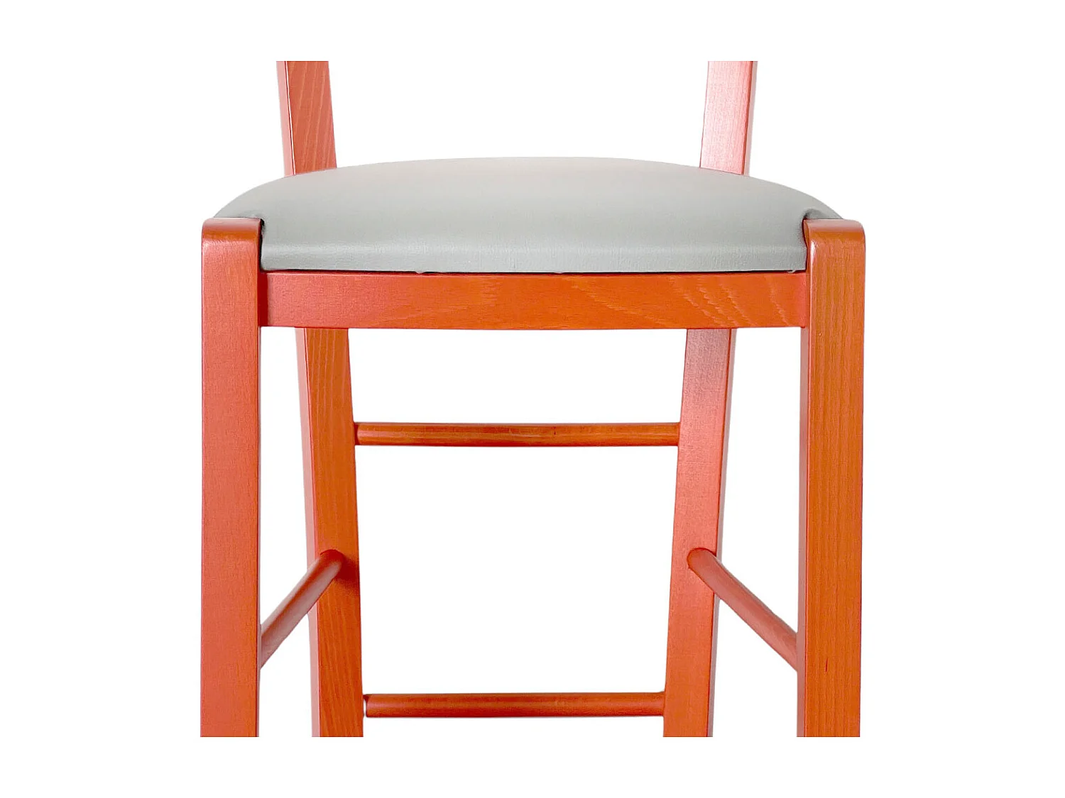 Tabouret haut en bois d'oranger h 73 cm avec assise en simili cuir gris clair