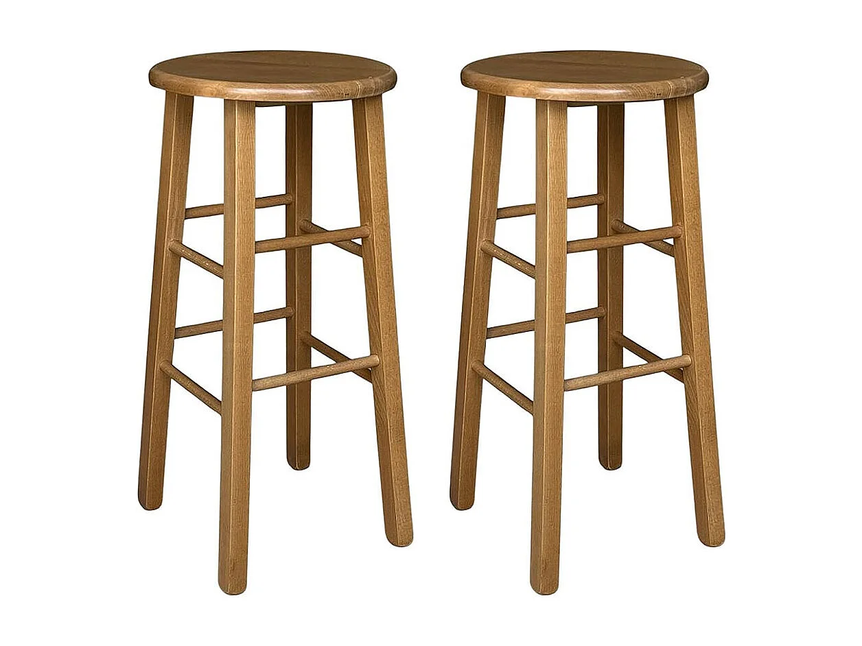 2 tabourets de bar ronds h 68 cm noyer clair pieds droits
