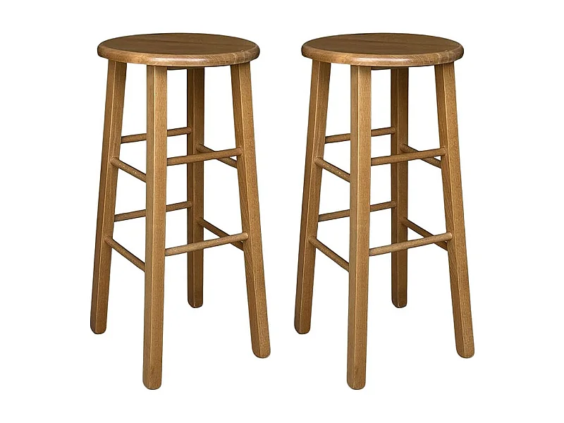2 tabourets de bar ronds h 68 cm noyer clair pieds droits