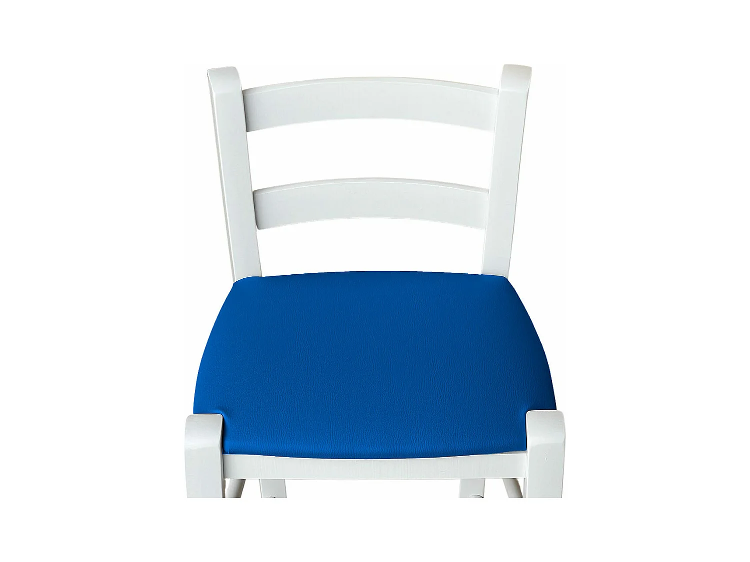 Tabouret en bois blanc avec assise en simili cuir bleu, h 67 cm du sol à l'assise