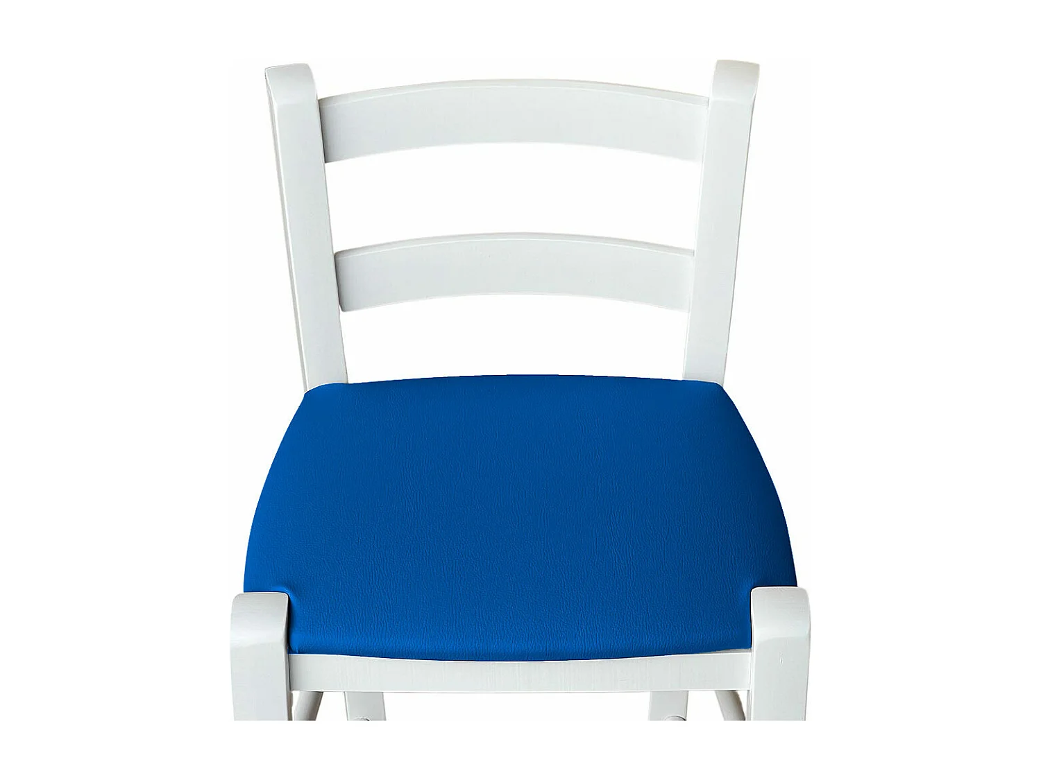 Tabouret en bois blanc avec assise en simili cuir bleu, h 67 cm du sol à l'assise