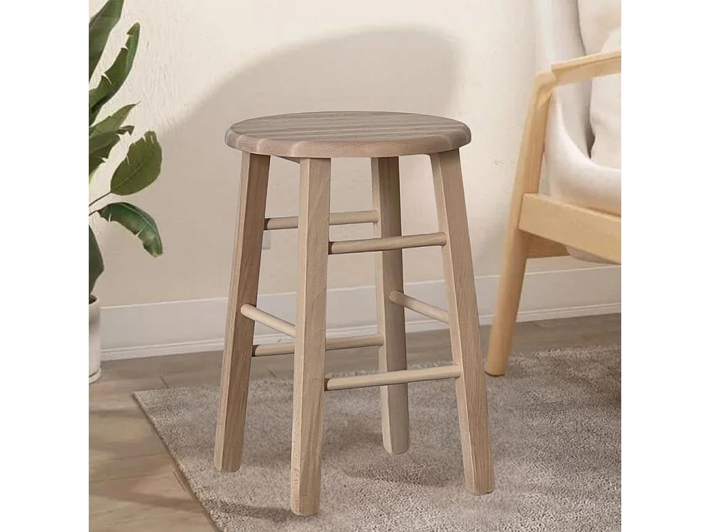 Tabouret en bois assise ronde h 47 cm brut à peindre pieds droits