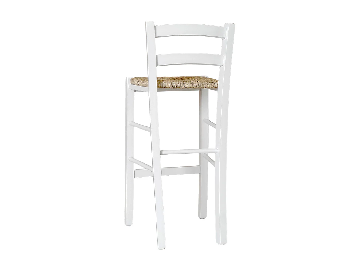 Tabouret de bar en bois blanc avec assise en paille h 67 cm