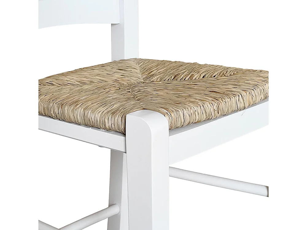 Tabouret de bar en bois blanc avec assise en paille h 67 cm