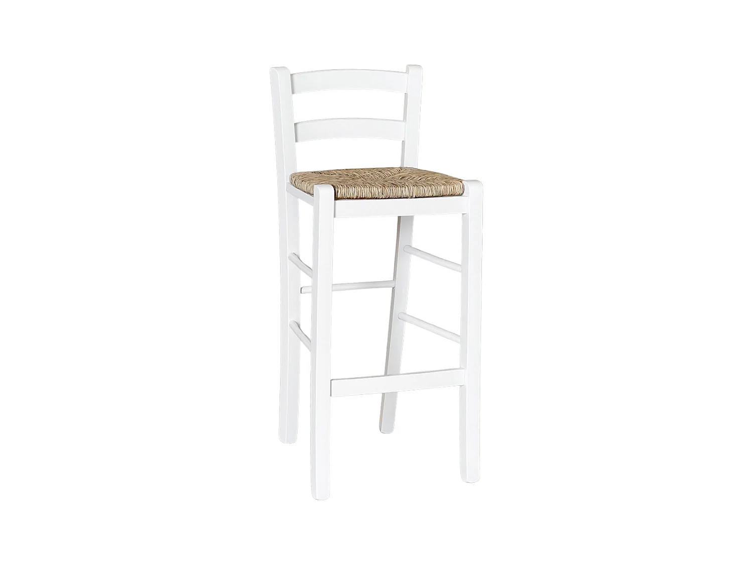 Tabouret de bar en bois blanc avec assise en paille h 67 cm