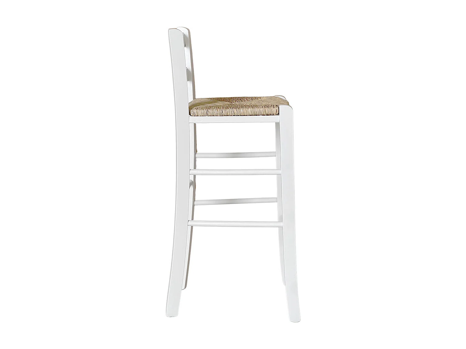Tabouret de bar en bois blanc avec assise en paille h 67 cm