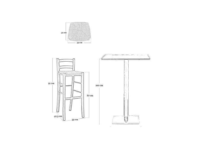 Taburete de madera Snek con asiento de paja h 67 cm en nogal oscuro