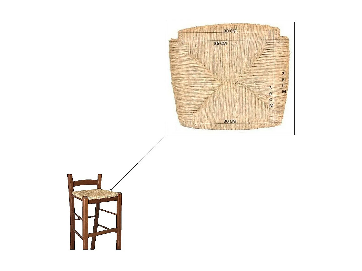 Taburete de madera Snek con asiento de paja h 67 cm en nogal oscuro