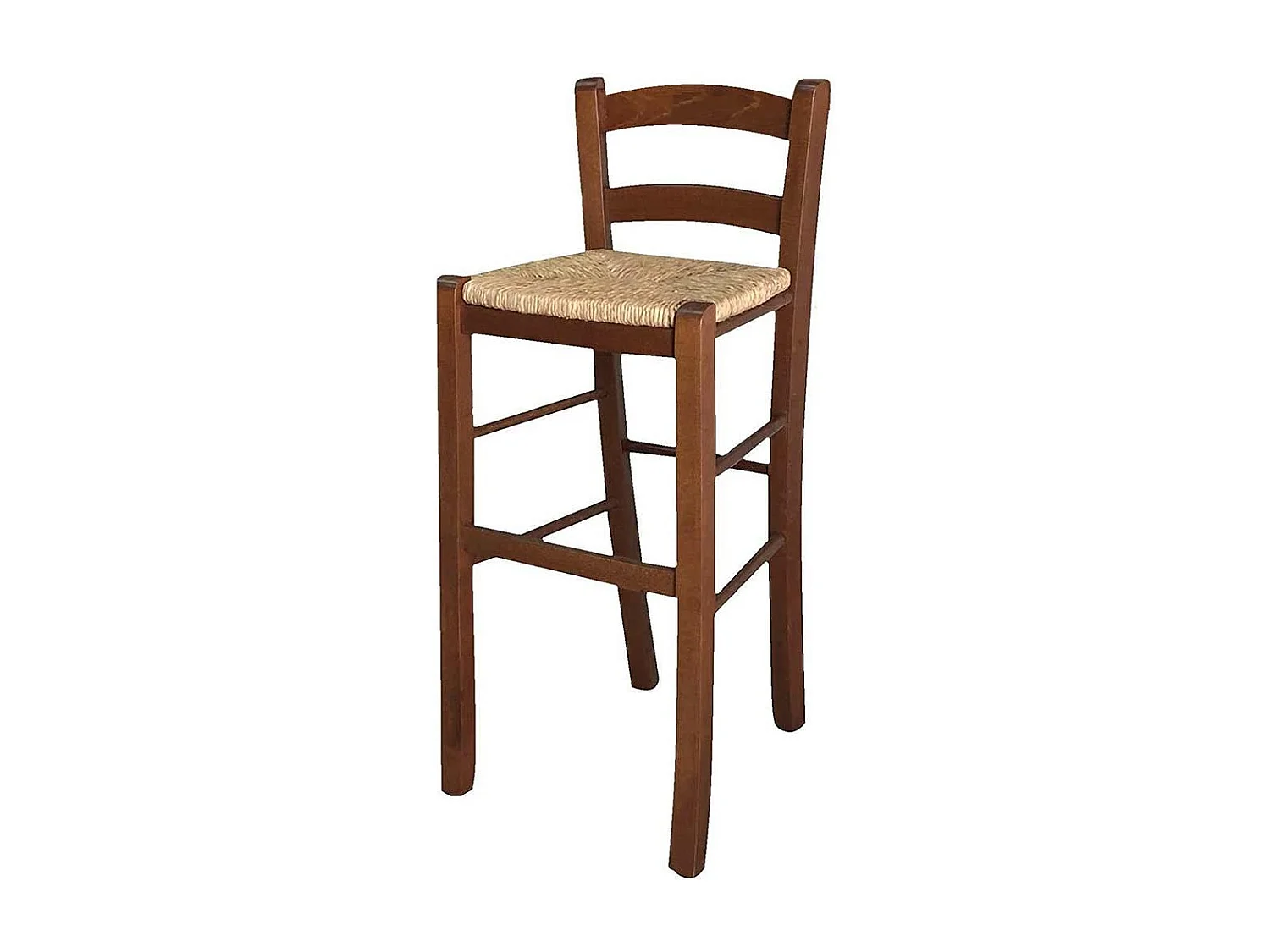 Taburete de madera Snek con asiento de paja h 67 cm en nogal oscuro