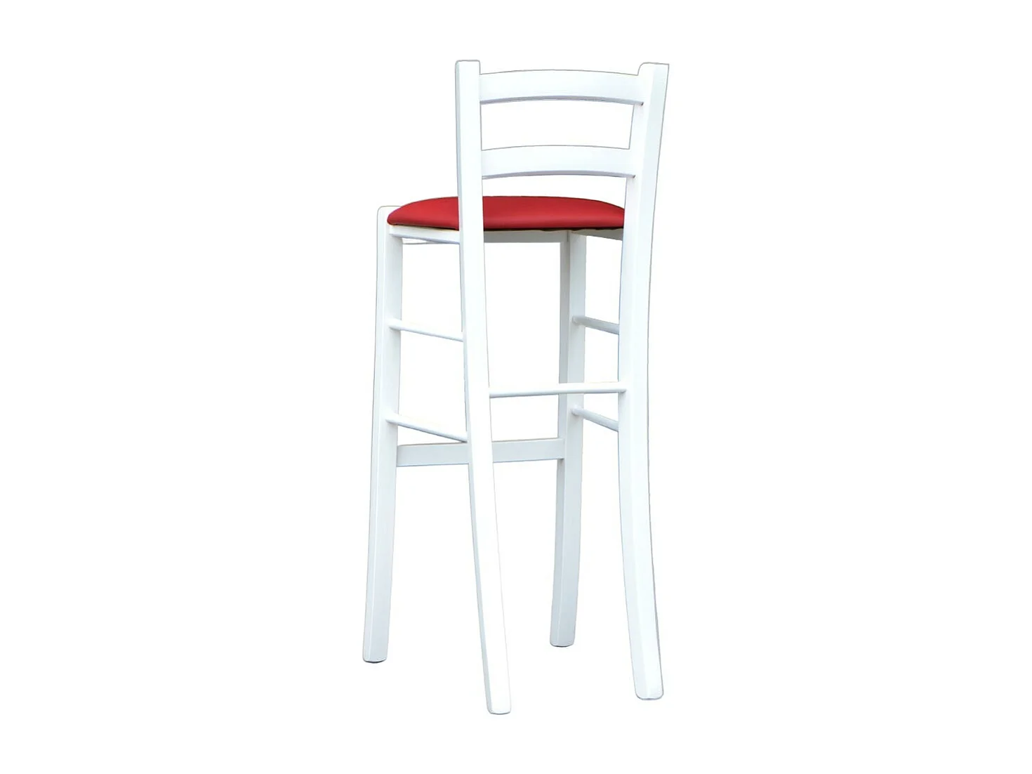 Tabouret en bois laqué blanc avec assise rouge h 80 cm