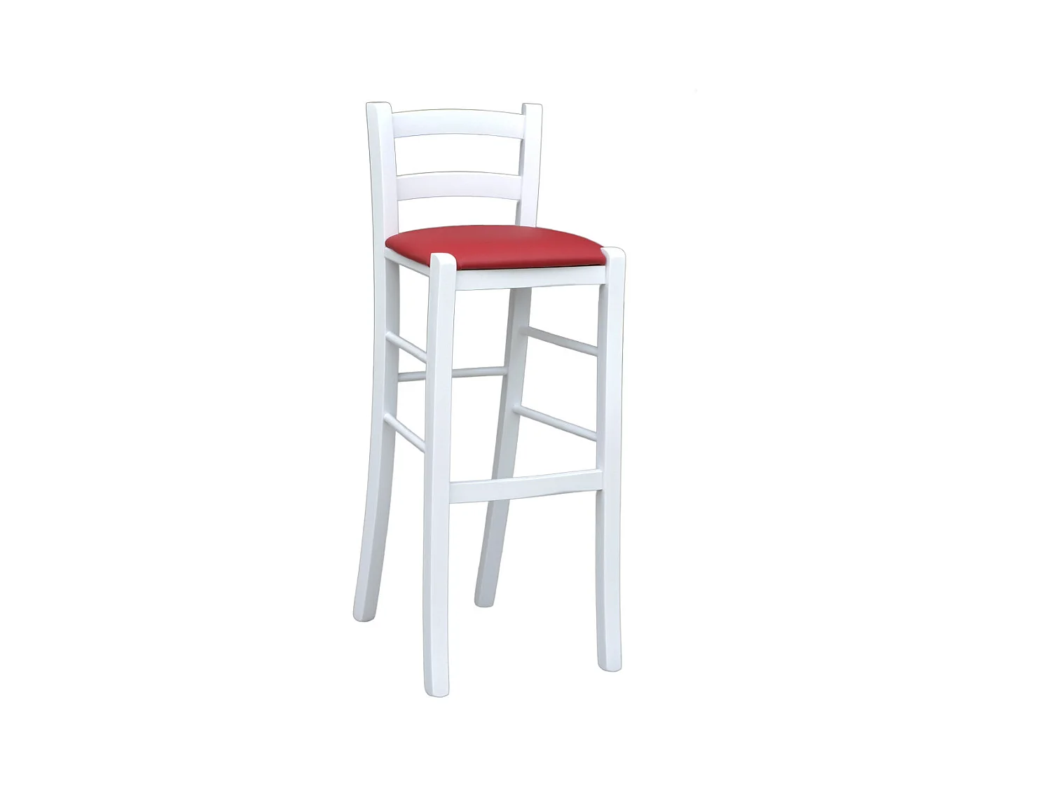 Tabouret en bois laqué blanc avec assise rouge h 80 cm