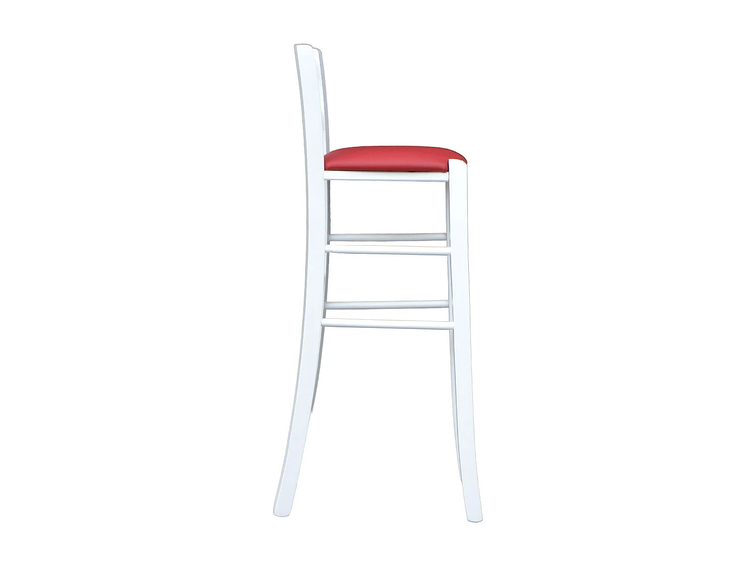 Tabouret en bois laqué blanc avec assise rouge h 80 cm