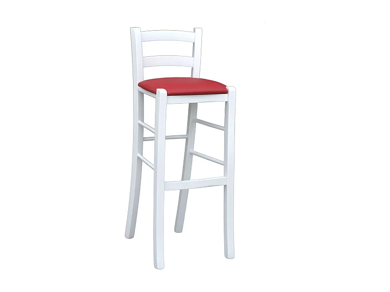 Tabouret en bois laqué blanc avec assise rouge h 80 cm