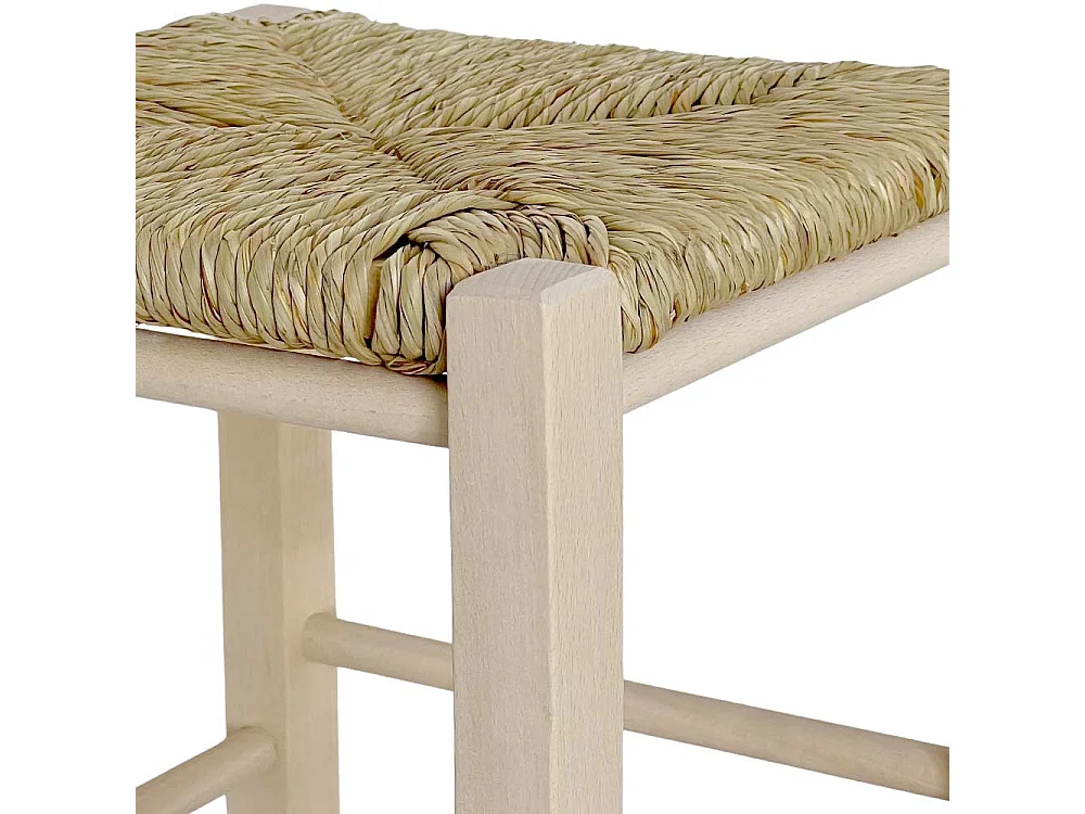 Tabouret de bar h 70 cm en bois à peindre avec assise carrée en paille