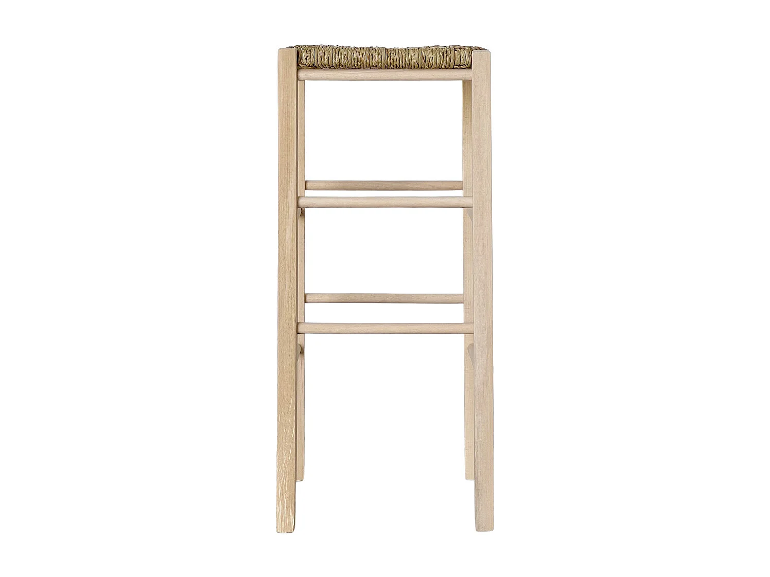 Tabouret de bar h 70 cm en bois à peindre avec assise carrée en paille