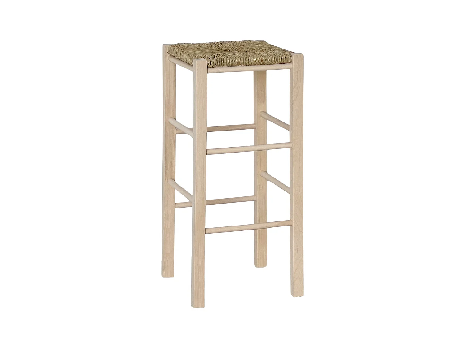 Tabouret de bar h 70 cm en bois à peindre avec assise carrée en paille