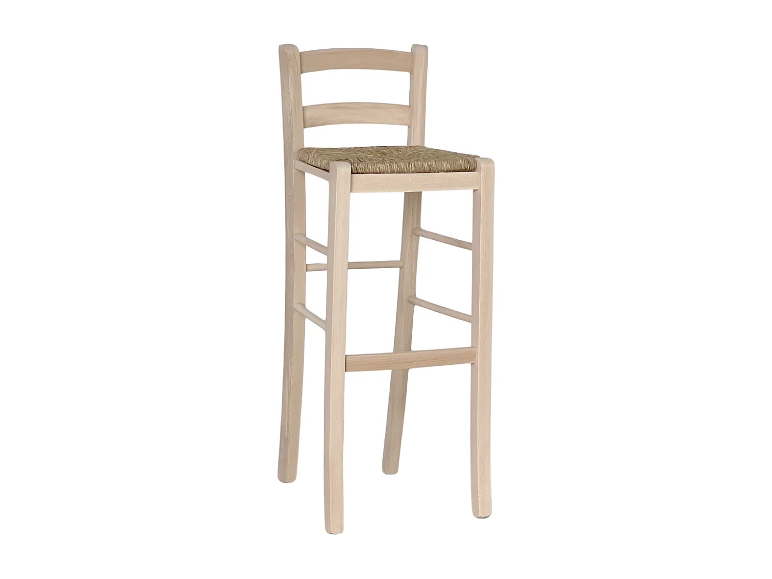Taburete alto de bar en madera cruda para pintar h 80 cm asiento de paja