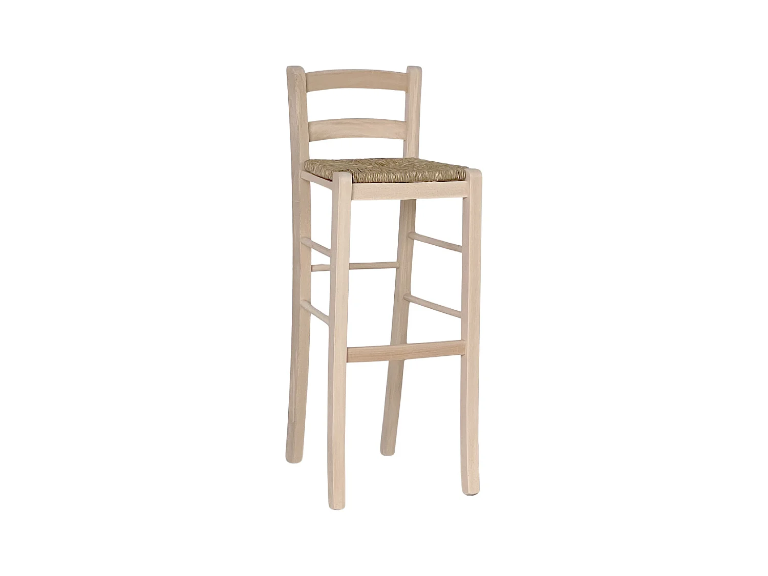 Tabouret haut de bar en bois brut à peindre h 80 cm assise paille
