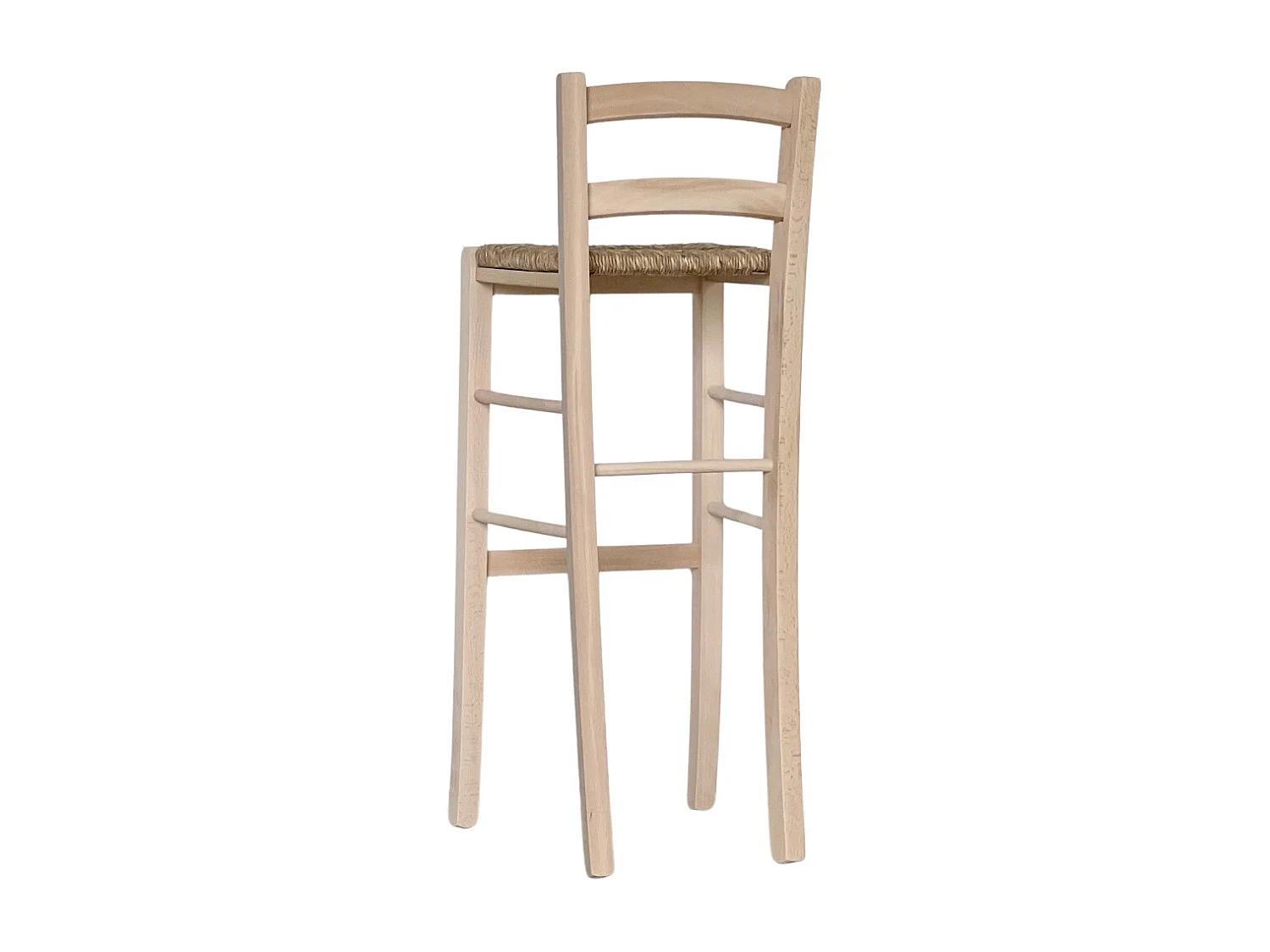 Taburete alto de bar en madera cruda para pintar h 80 cm asiento de paja