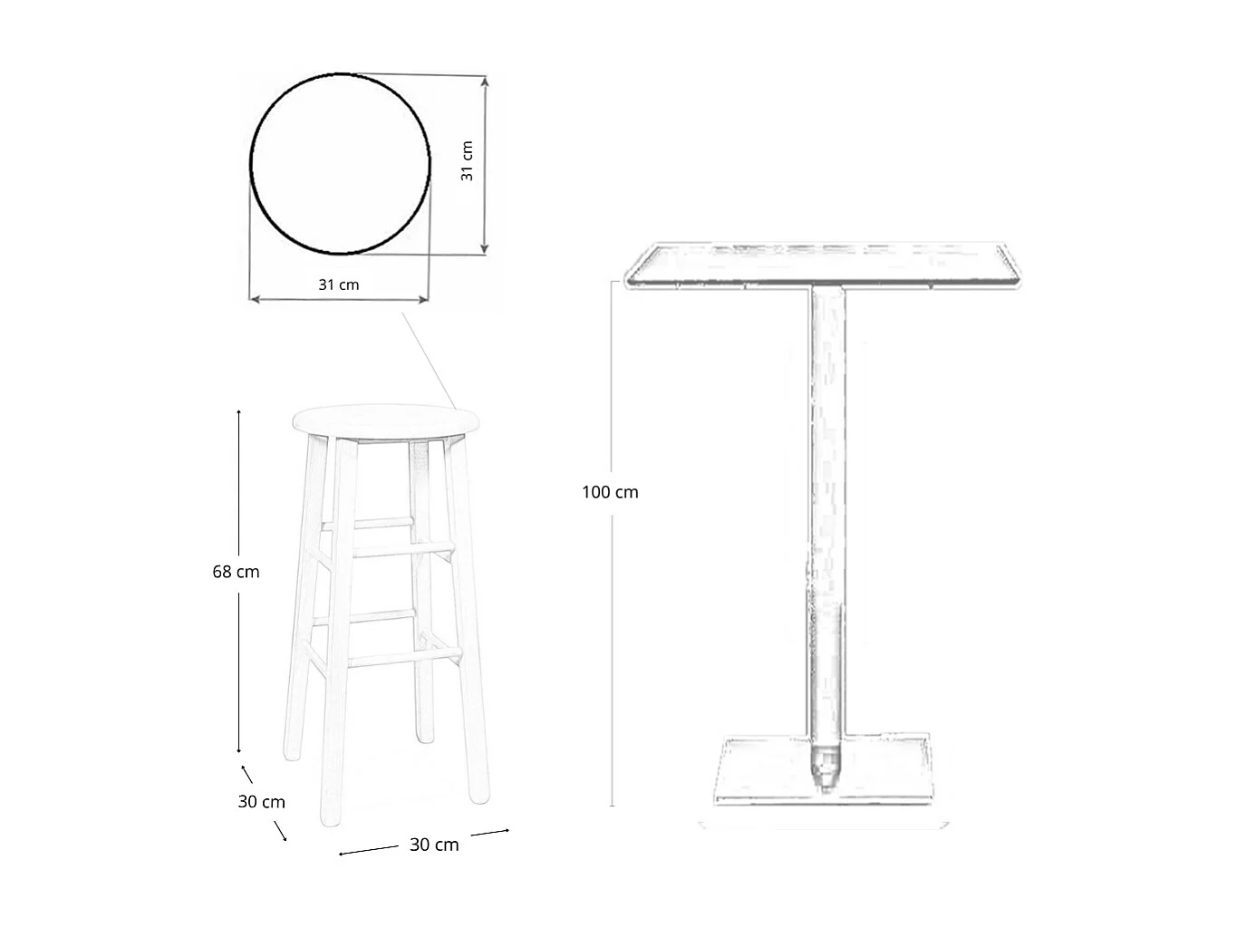 Taburete de bar de madera para pintar h 68 cm asiento redondo con patas rectas