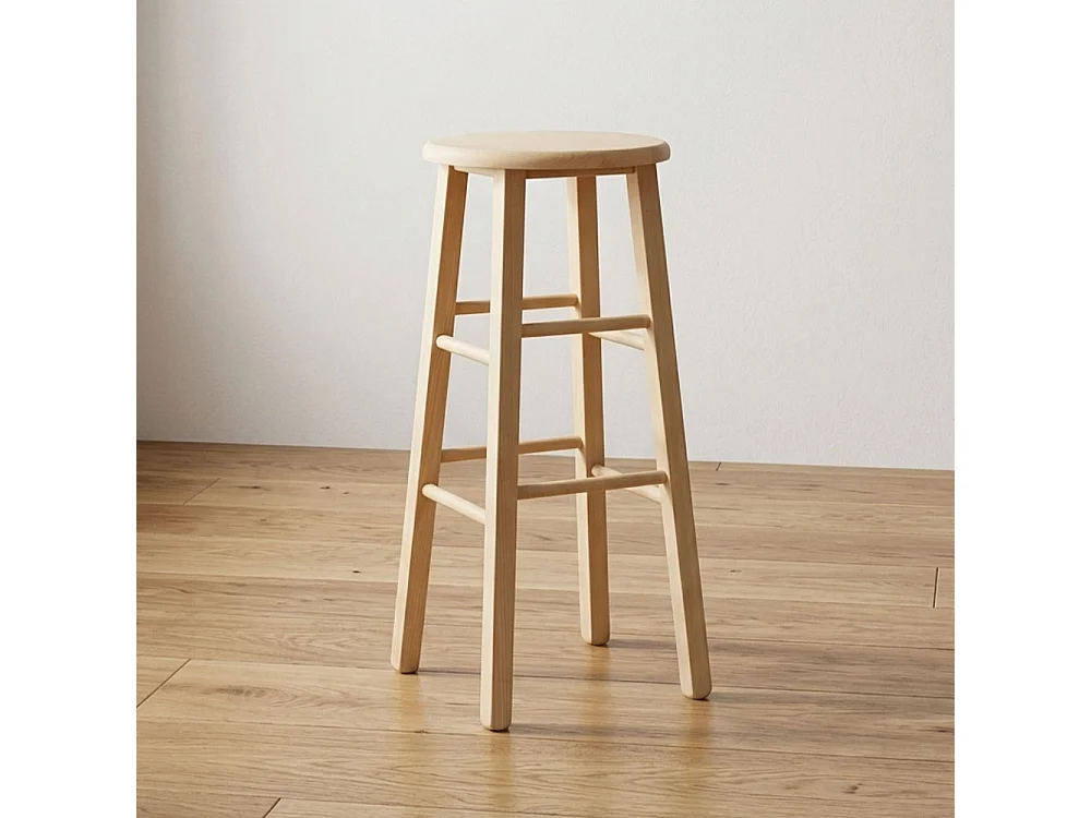 Taburete de bar de madera para pintar h 68 cm asiento redondo con patas rectas