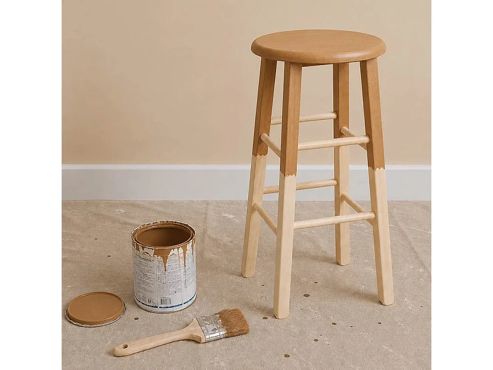 Taburete de bar de madera para pintar h 68 cm asiento redondo con patas rectas