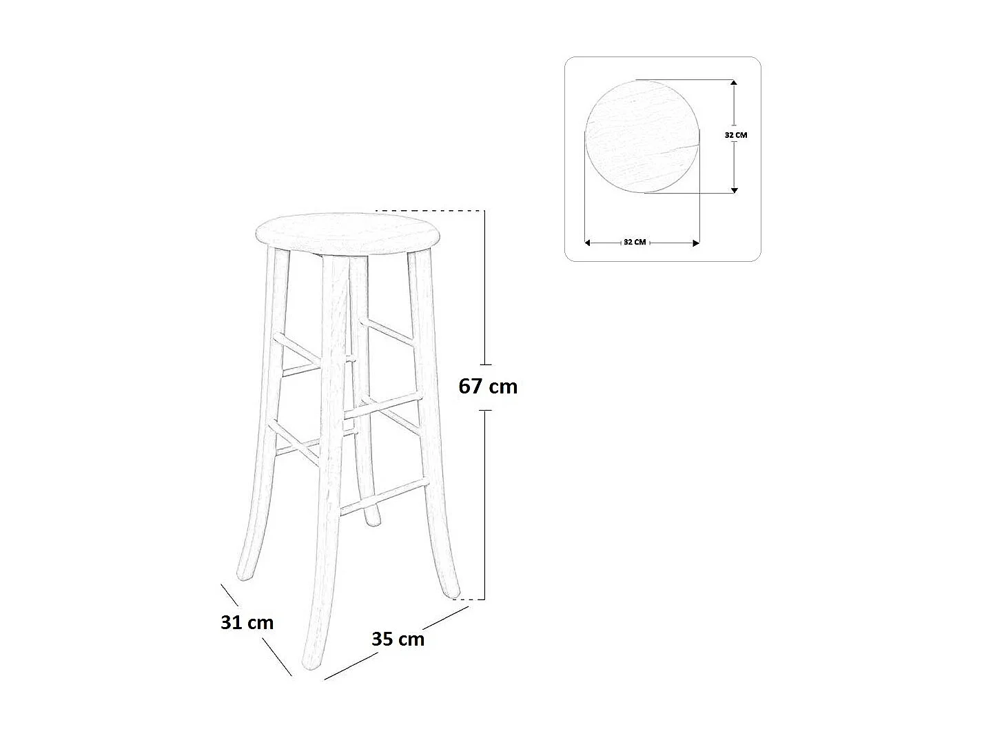 Tabouret de bar en bois avec assise ronde h 67 pieds sabre noyer clair