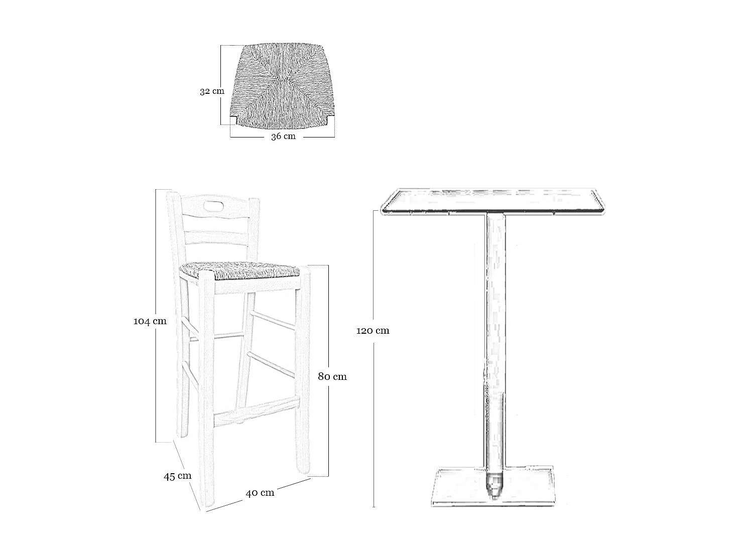 Tabouret haut de bar en bois de noyer clair avec poignée h 80 cm assise paille