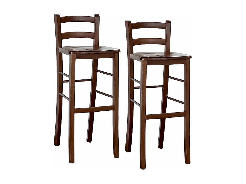 Sgabelli alti da bar set da 2 in legno noce scuro h80 cm con  seduta in massello