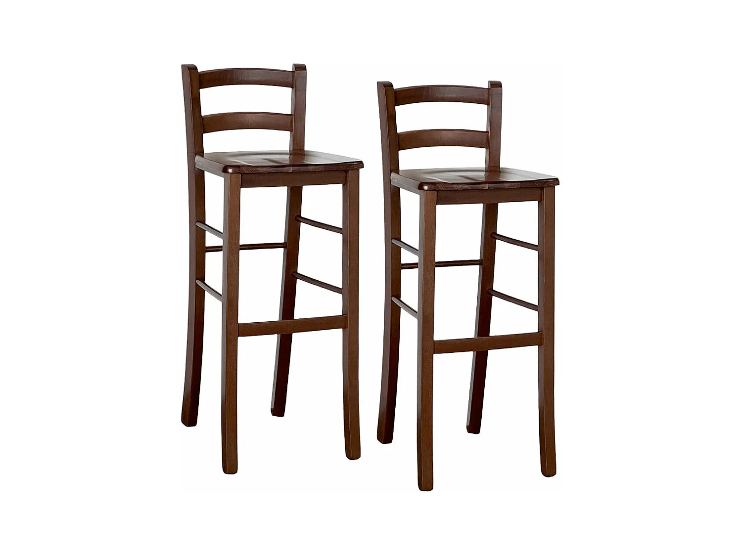 Lot de 2 tabourets hauts de bar en bois de noyer foncé h80 cm avec assise en bois massif