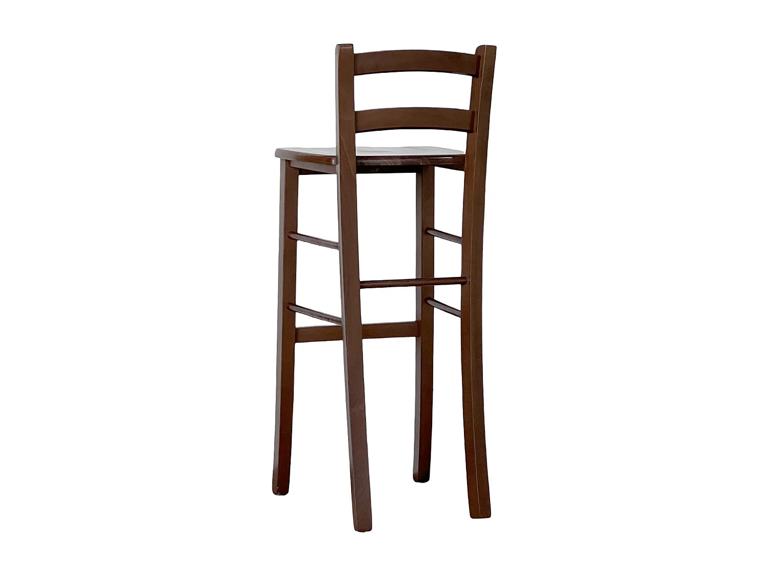Juego de 2 taburetes altos de bar en madera de nogal oscuro h80 cm con asiento de madera maciza