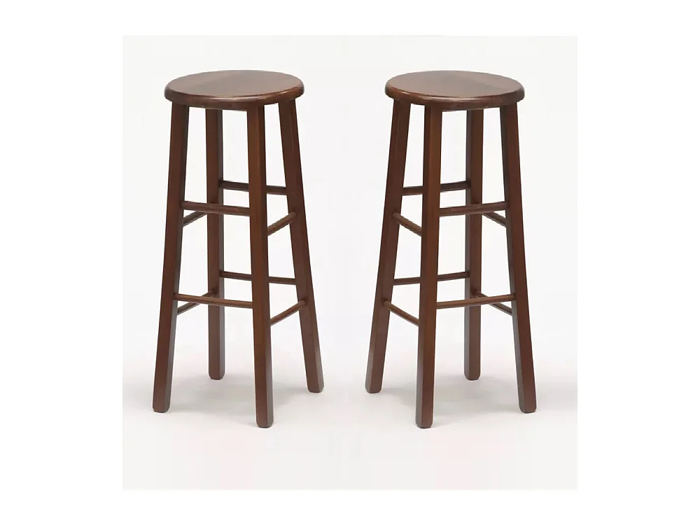 Lot de 2 tabourets de bar ronds h 80 cm pieds droits noyer foncé