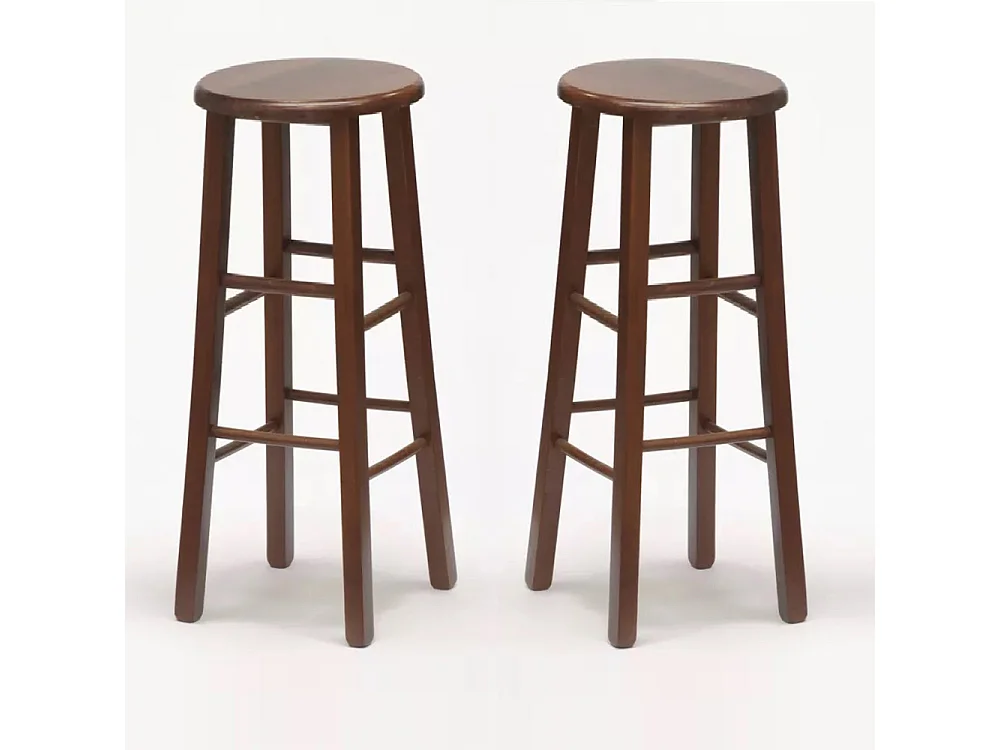 Lot de 2 tabourets de bar ronds h 80 cm pieds droits noyer foncé