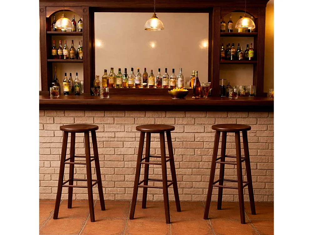 Lot de 2 tabourets de bar ronds h 80 cm pieds droits noyer foncé