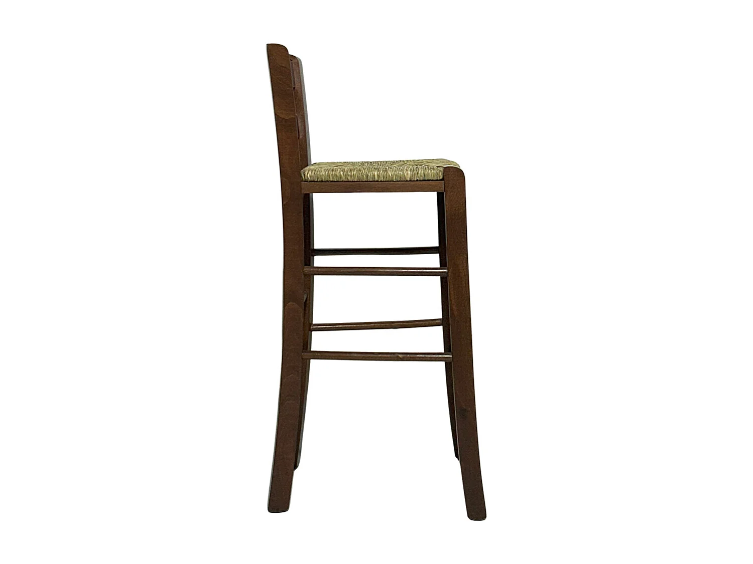 Tabouret en bois avec poignée dans le dossier h66 assise paille noyer foncé