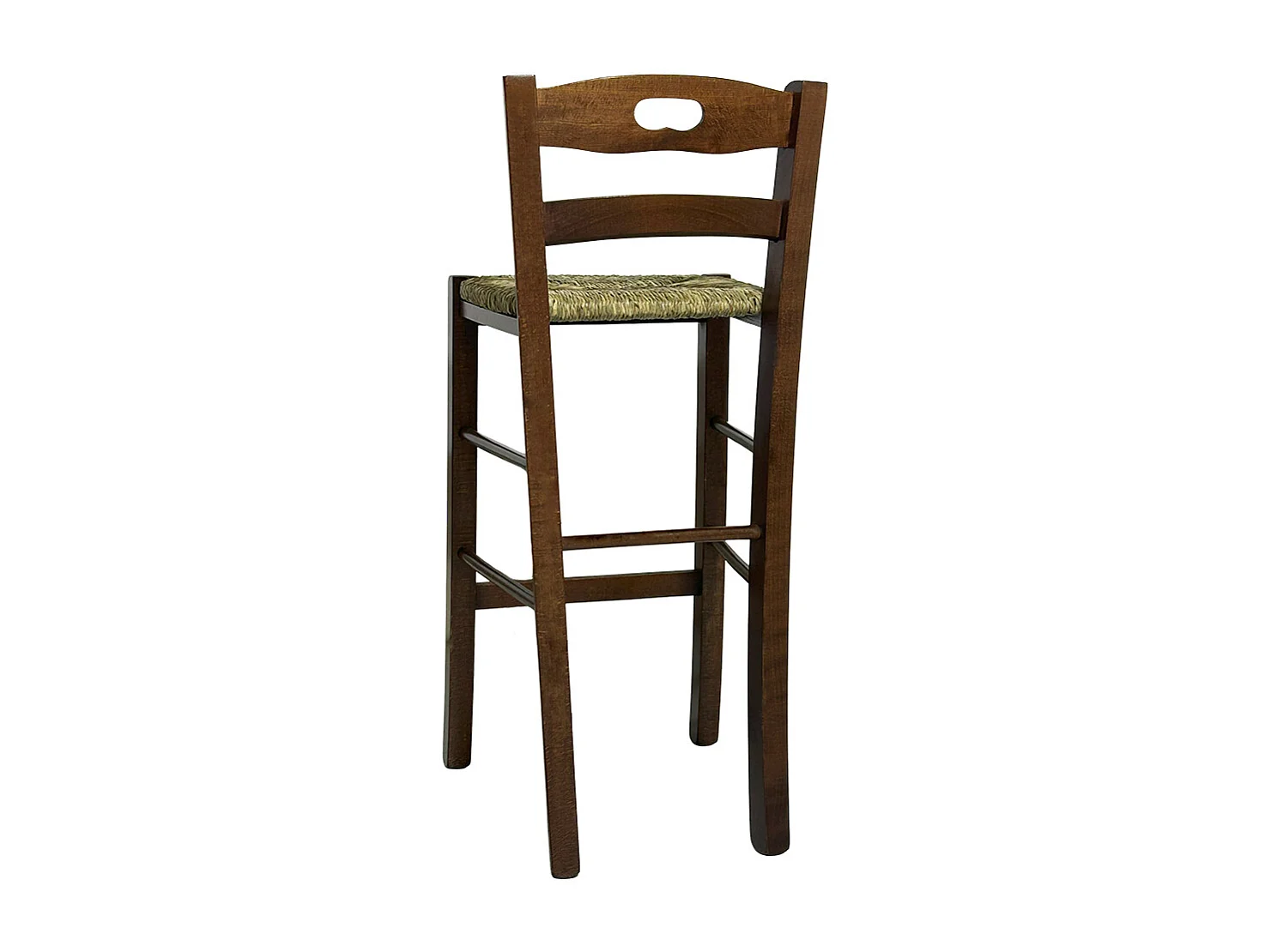 Tabouret en bois avec poignée dans le dossier h66 assise paille noyer foncé