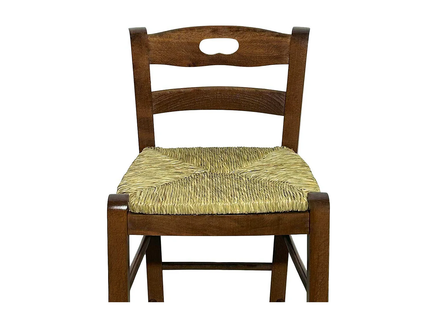 Tabouret en bois avec poignée dans le dossier h66 assise paille noyer foncé