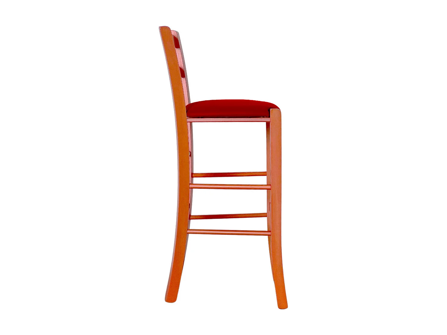 Taburete alto de madera de naranjo h 73 cm Rustico con asiento de polipiel roja